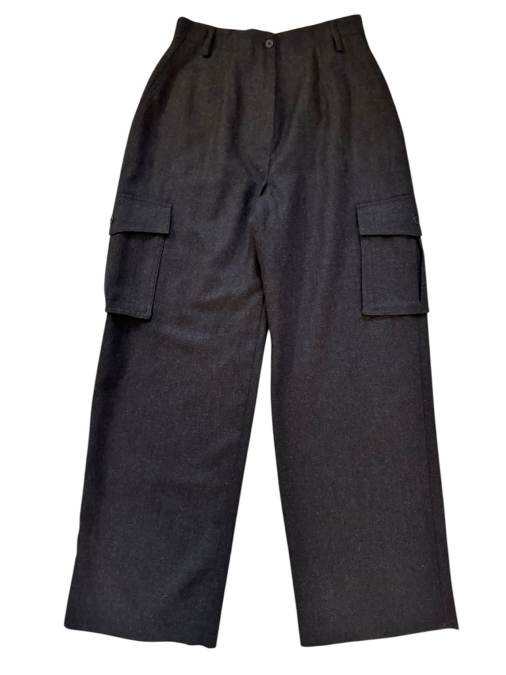 SOLD Lauren Ralph Lauren High Rise Wide Leg Cargo Pants 10 Gray Wool 32” VTG USA - Picture 1 of 7
